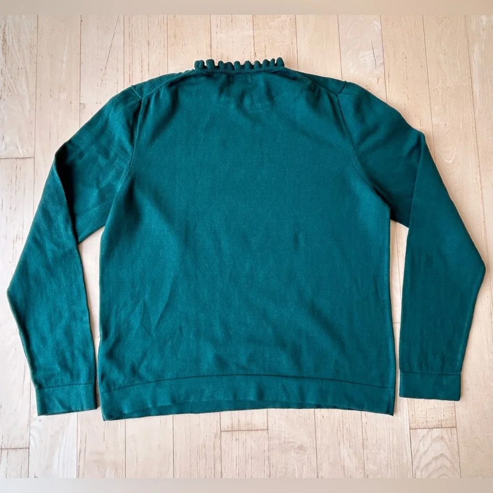 J. Crew Women’s 100% Cotton Ruffle Neck Sweater in Alpine Green Size XL EUC